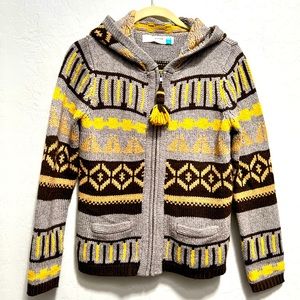 Anthropologie Sparrow Fair Isle Hooded Sweater Cardigan